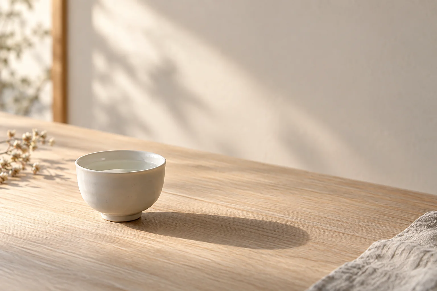 Chén sake trong không gian yên tĩnh để ghi nhớ trải nghiệm